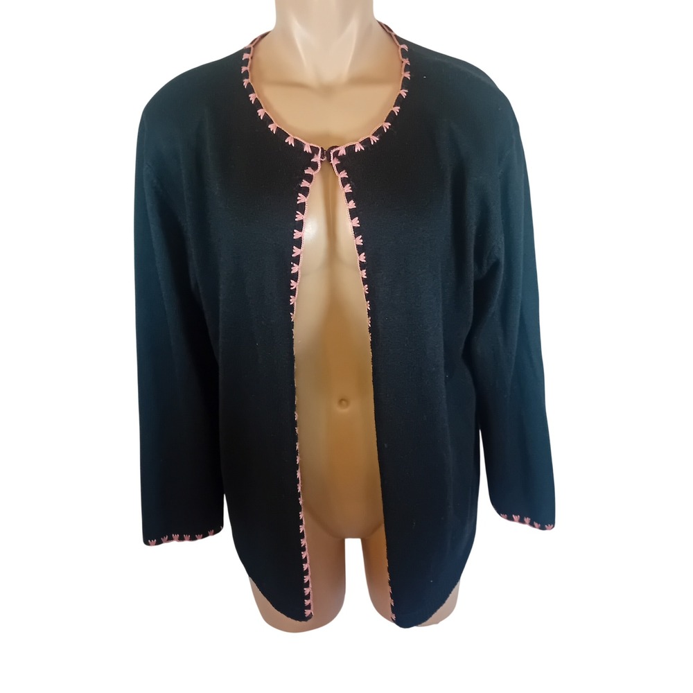 Vintage 90s Y2K Nonpareil Open Cardigan ShoulderPad Whipstitch Trim Whimsigoth M